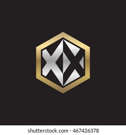 Initial letters XX negative space hexagon shape logo silver gold