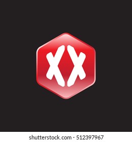 Initial letters XX rounded hexagon shape red modern logo