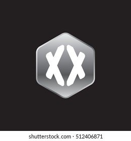 Initial letters XX rounded hexagon shape silver modern logo