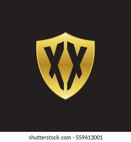 Initial letters XX shield shape gold logo