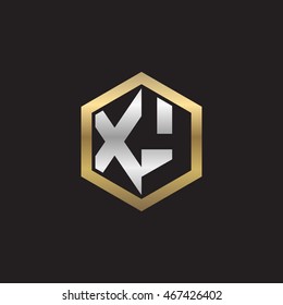 Initial letters XY negative space hexagon shape logo silver gold