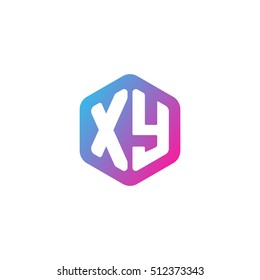 Initial letters XY rounded hexagon shape blue pink purple simple modern logo