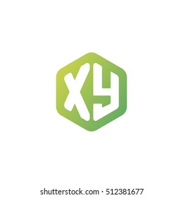 Initial letters XY rounded hexagon shape green simple modern logo