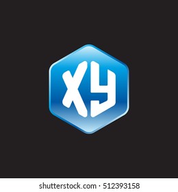 Initial letters XY rounded hexagon shape blue modern logo