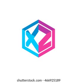 Initial letters XZ hexagon box shape logo blue pink purple