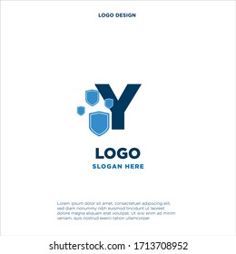 Initial letters Y shield shape blue simple logo