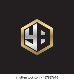 Initial letters YB negative space hexagon shape logo silver gold
