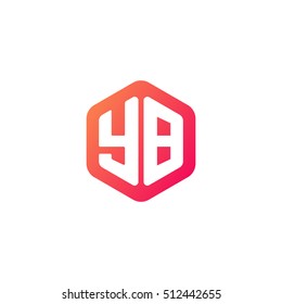 Initial letters YB rounded hexagon shape red orange simple modern logo