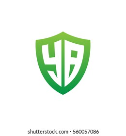 Initial letters YB shield shape green simple logo