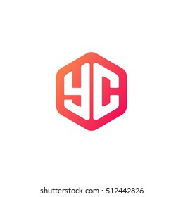 Initial letters YC rounded hexagon shape red orange simple modern logo