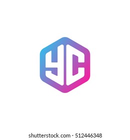 Initial letters YC rounded hexagon shape blue pink purple simple modern logo