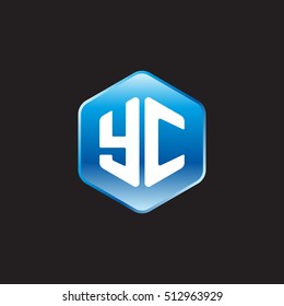Initial letters YC rounded hexagon shape blue modern logo