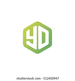 Initial letters YD rounded hexagon shape green simple modern logo