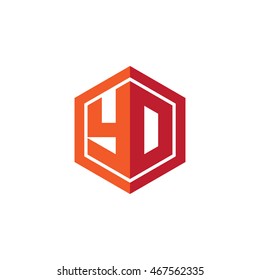 Initial letters YD, YO, hexagon shape logo red orange