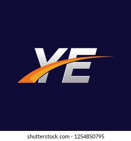 Initial letters YE vector illustrations designs with overlapping orange swoosh vector for company logo on dark blue background.