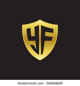 Initial letters YF shield shape gold logo