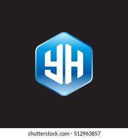 Initial letters YH rounded hexagon shape blue modern logo