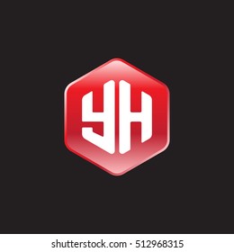 Initial letters YH rounded hexagon shape red modern logo