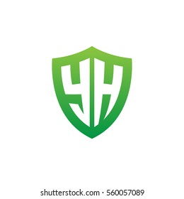 Initial letters YH shield shape green simple logo