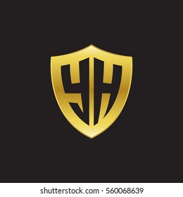 Initial letters YH shield shape gold logo