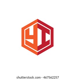 Initial letters YI hexagon shape logo red orange