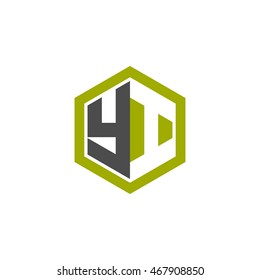 Initial letters YI negative space hexagon shape logo green black gray