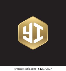Initial letters YI rounded hexagon shape gold modern logo