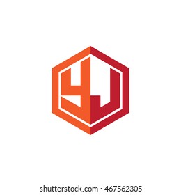 Initial letters YJ hexagon shape logo red orange