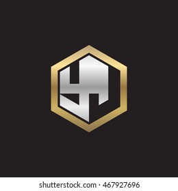 Initial letters YJ negative space hexagon shape logo silver gold
