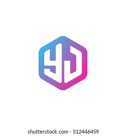 Initial letters YJ rounded hexagon shape blue pink purple simple modern logo