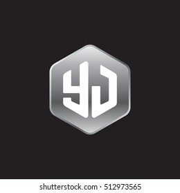Initial letters YJ rounded hexagon shape silver modern logo