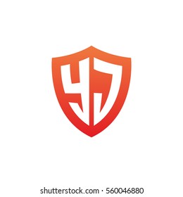 Initial letters YJ shield shape red simple logo