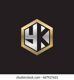 Initial letters YK negative space hexagon shape logo silver gold