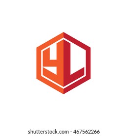 Initial letters YL hexagon shape logo red orange