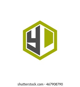 Initial letters YL negative space hexagon shape logo green black gray