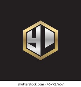 Initial letters YL negative space hexagon shape logo silver gold