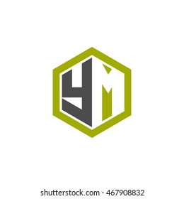 Initial letters YM negative space hexagon shape logo green black gray