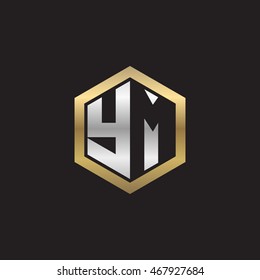 Initial letters YM negative space hexagon shape logo silver gold