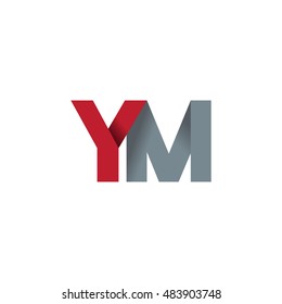 Initial letters YM overlapping fold logo red gray