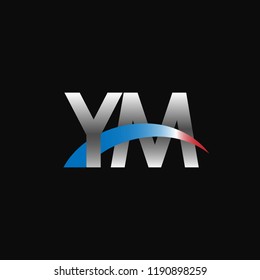Initial letters YM overlapping movement swoosh logo, metal silver blue red color on black background