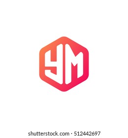 Initial letters YM rounded hexagon shape red orange simple modern logo