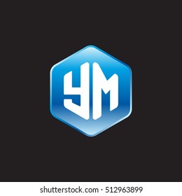 Initial letters YM rounded hexagon shape blue modern logo