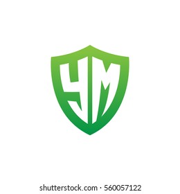 Initial letters YM shield shape green simple logo