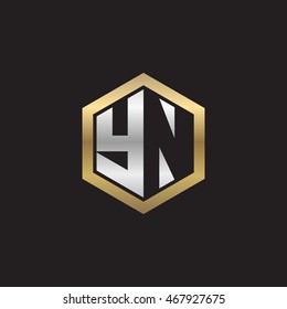 Initial letters YN negative space hexagon shape logo silver gold