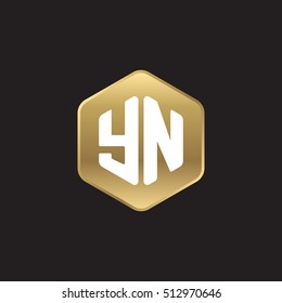 Initial letters YN rounded hexagon shape gold modern logo