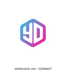 Initial letters YO rounded hexagon shape blue pink purple simple modern logo