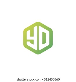 Initial letters YO rounded hexagon shape green simple modern logo
