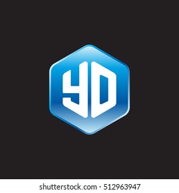 Initial letters YO rounded hexagon shape blue modern logo
