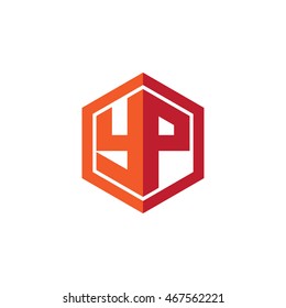 Initial letters YP hexagon shape logo red orange
