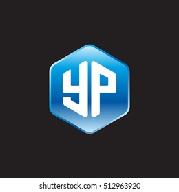 Initial letters YP rounded hexagon shape blue modern logo